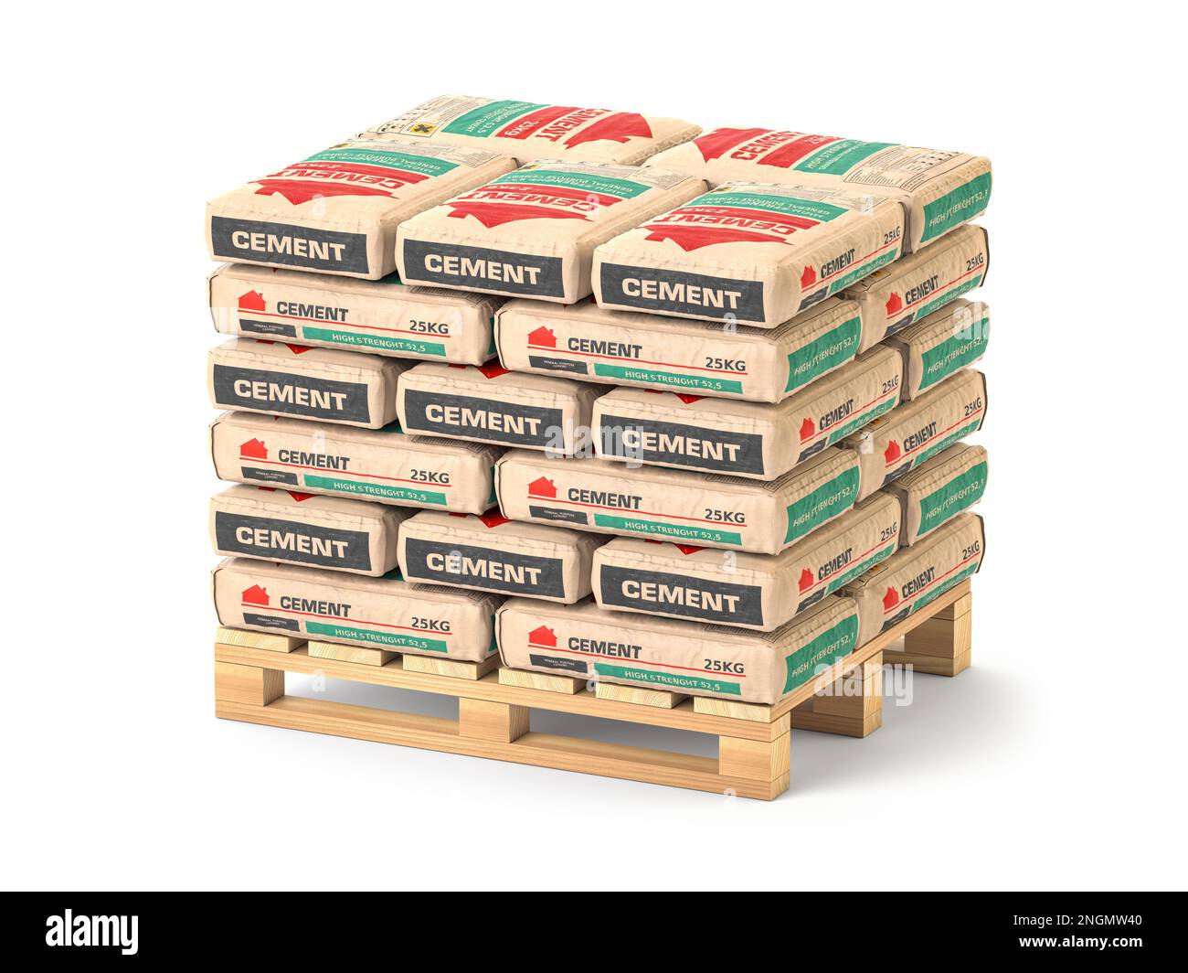 Cement bags stack on pallet isolated on white. 3d illustration Stock Photo Alamy
