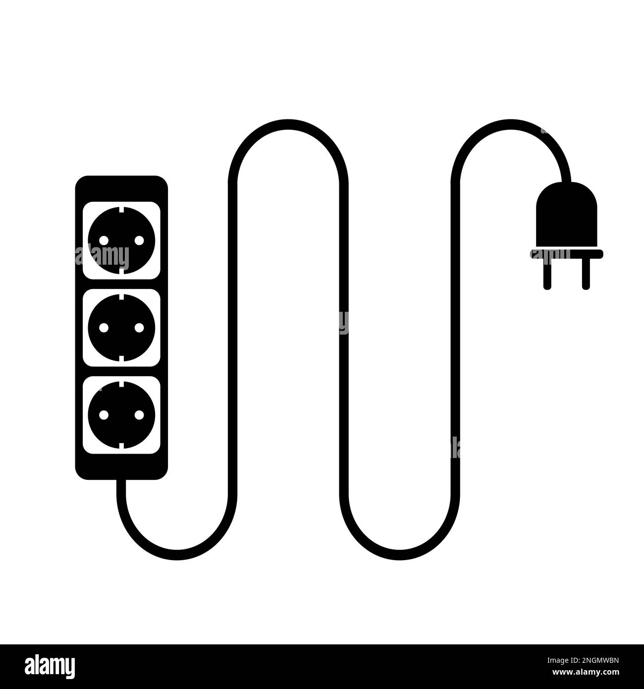 simple flat black and white electric extension cord or extension cable