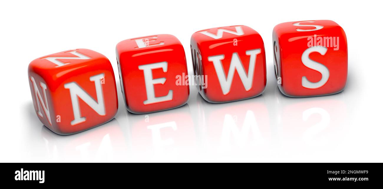 Isolated red letter cubes NEWS Stock Photo