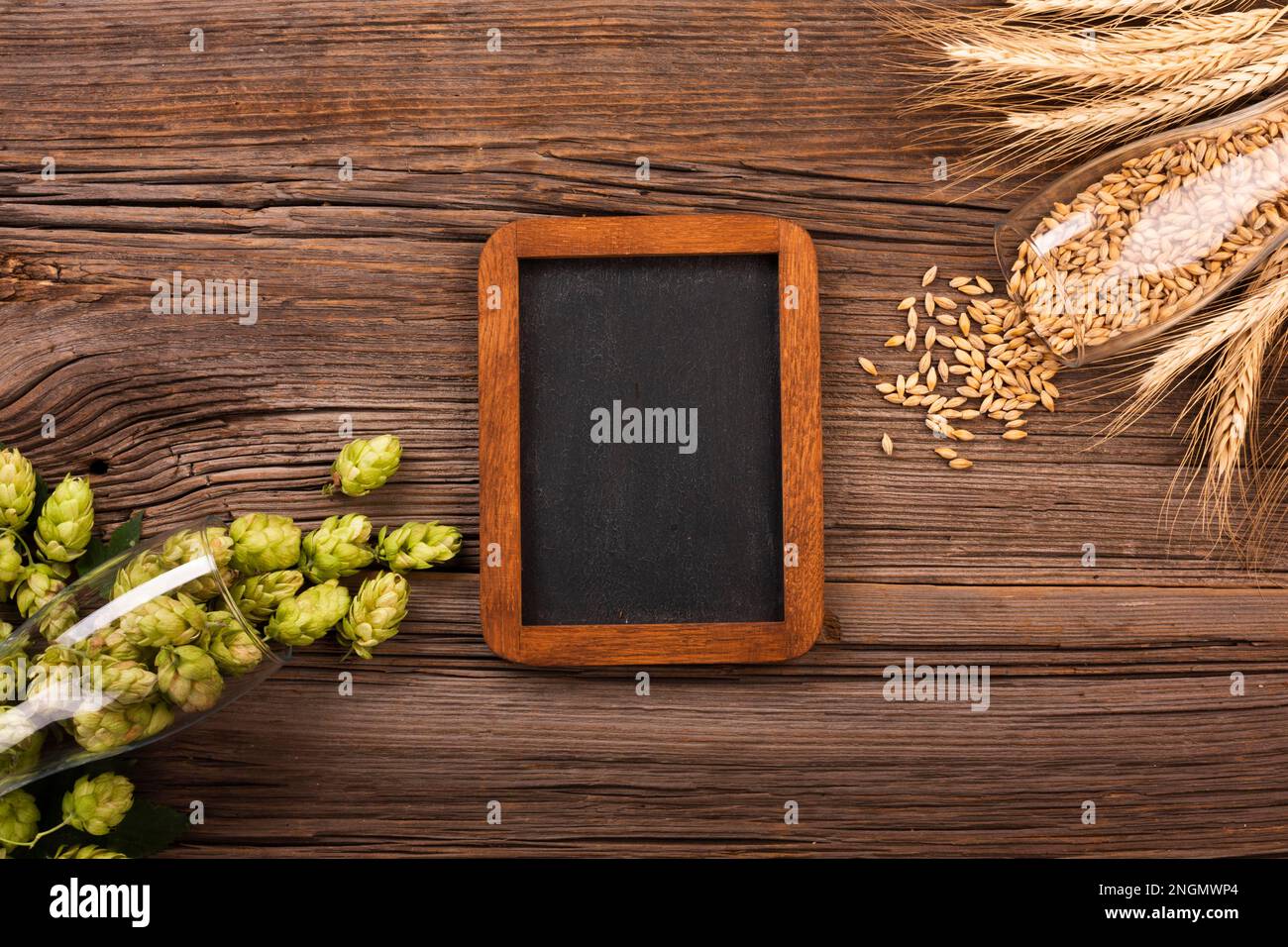 top view chalkboard beer ingredients. High resolution photo Stock Photo