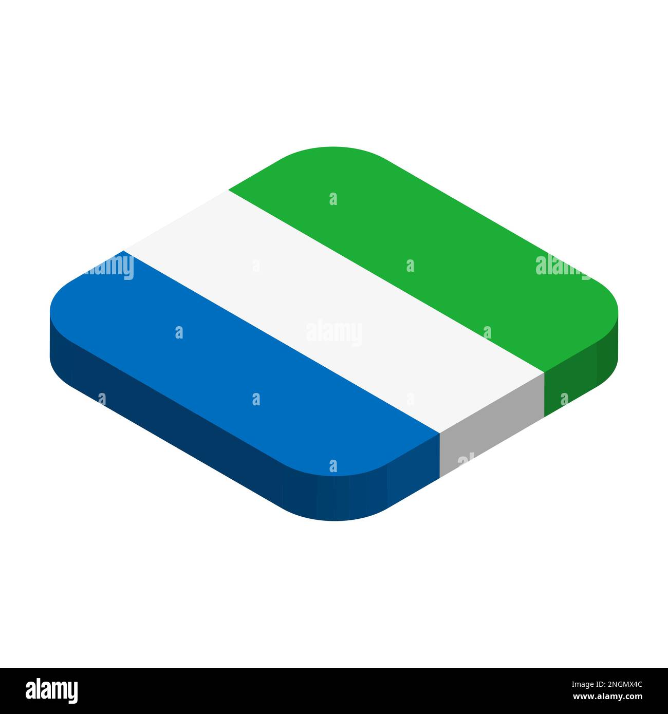 Sierra Leone flag - 3D isometric square flag with rounded corners. Stock Vector