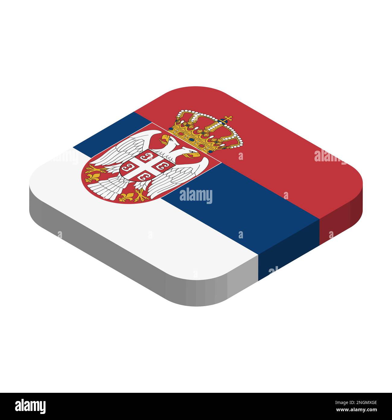 Serbia flag - 3D isometric square flag with rounded corners. Stock Vector
