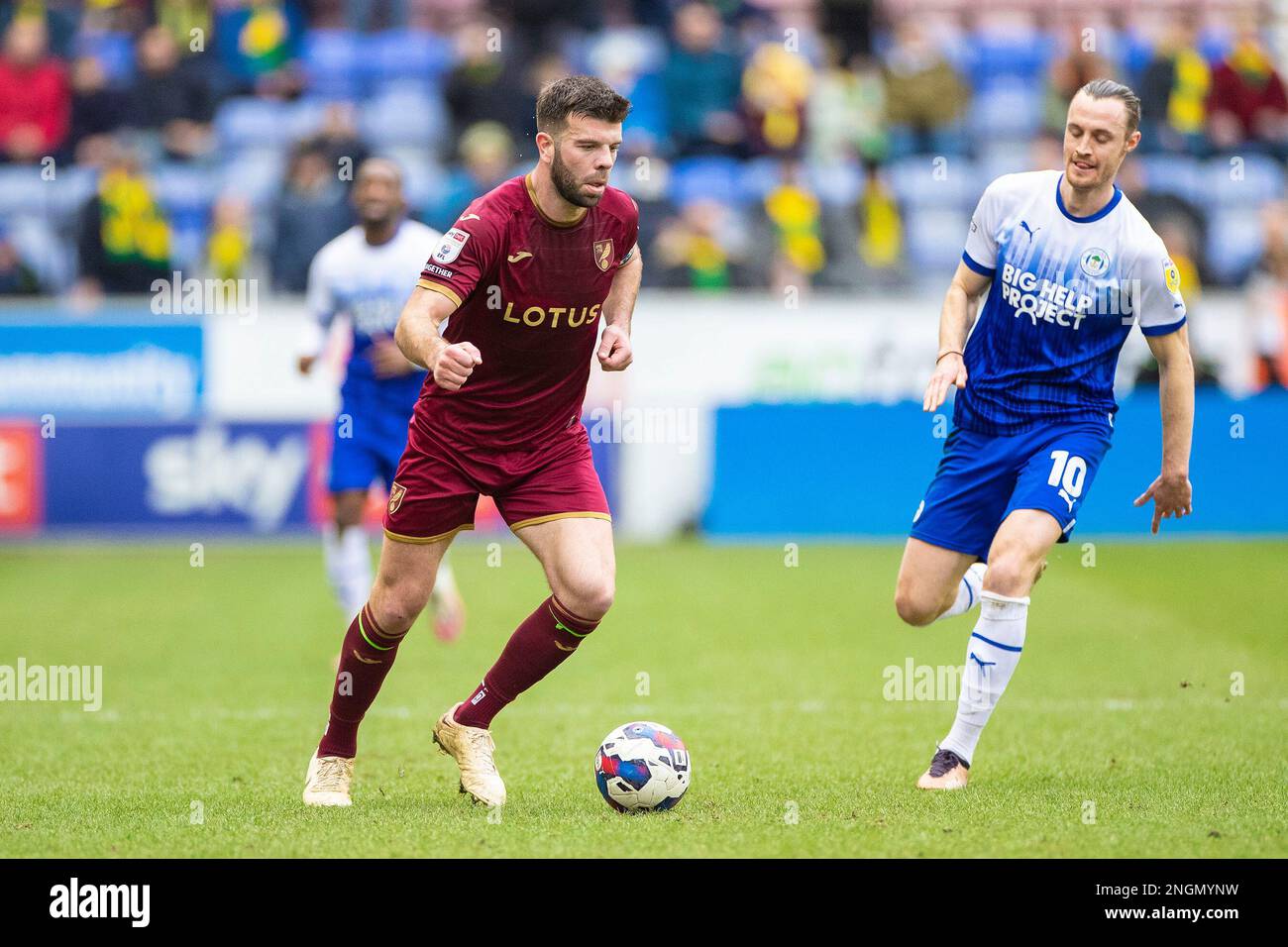 Grant Hanley #5 of Norwich City in action during the Sky Bet Championship match between Wigan Athletic and Norwich City at the DW Stadium, Wigan on Saturday 18th February 2023. (Photo: Mike Morese | MI News) Credit: MI News & Sport /Alamy Live News Stock Photo