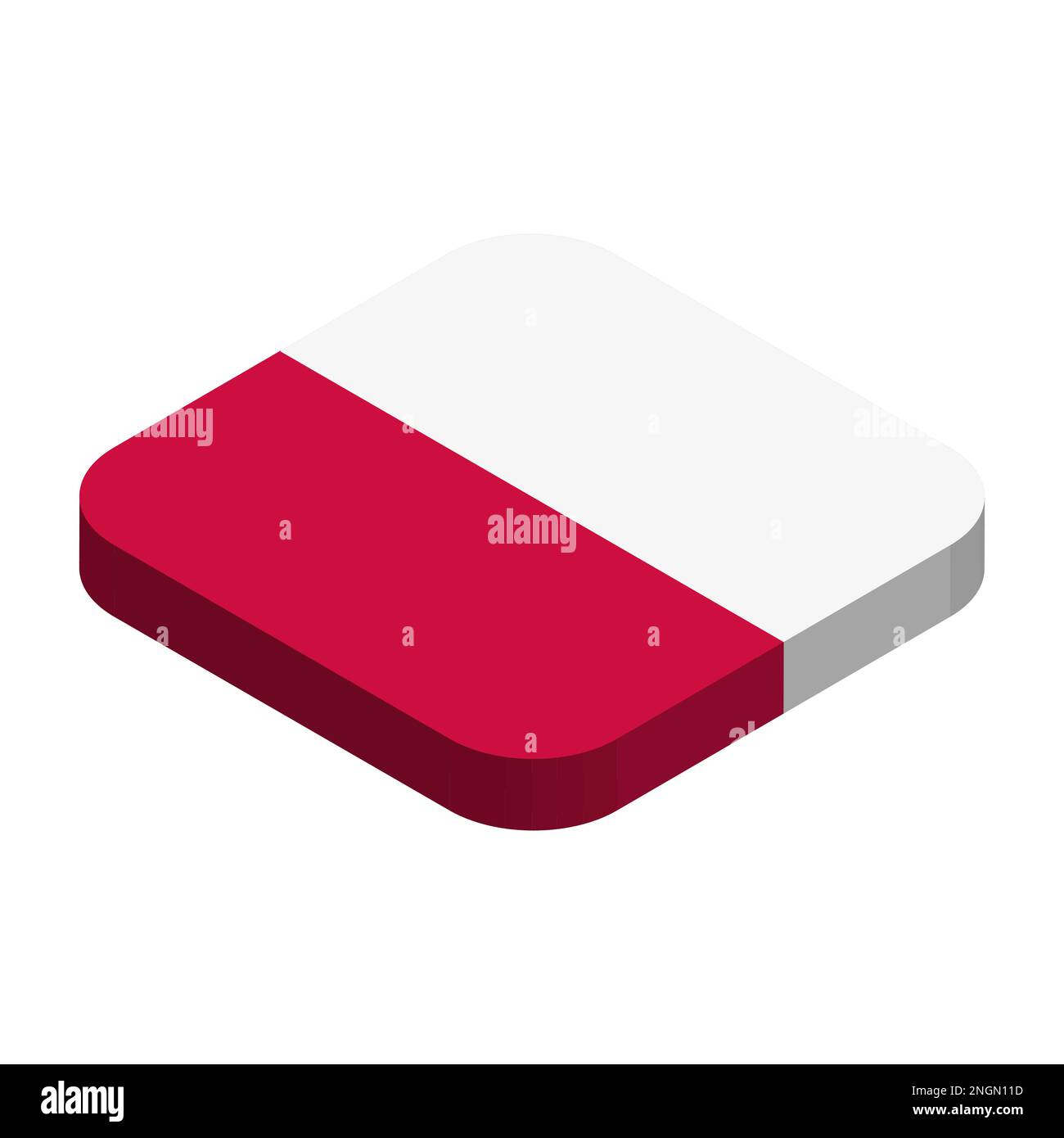 Poland flag - 3D isometric square flag with rounded corners. Stock Vector