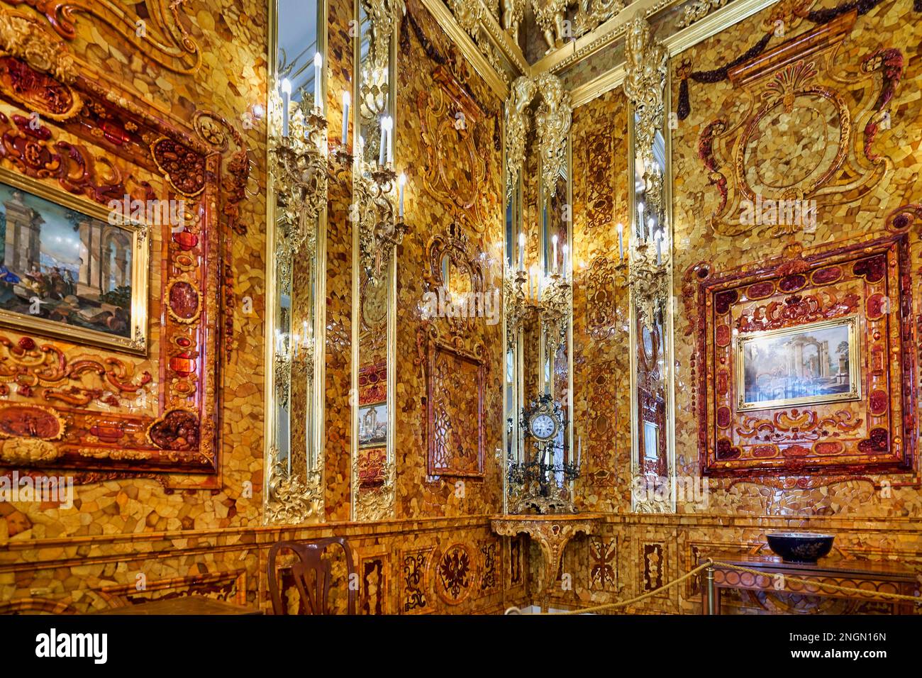 St. Petersburg Russia. Catherine Palace Tsarkoe Selo in Pushkin. The Amber Room Stock Photo