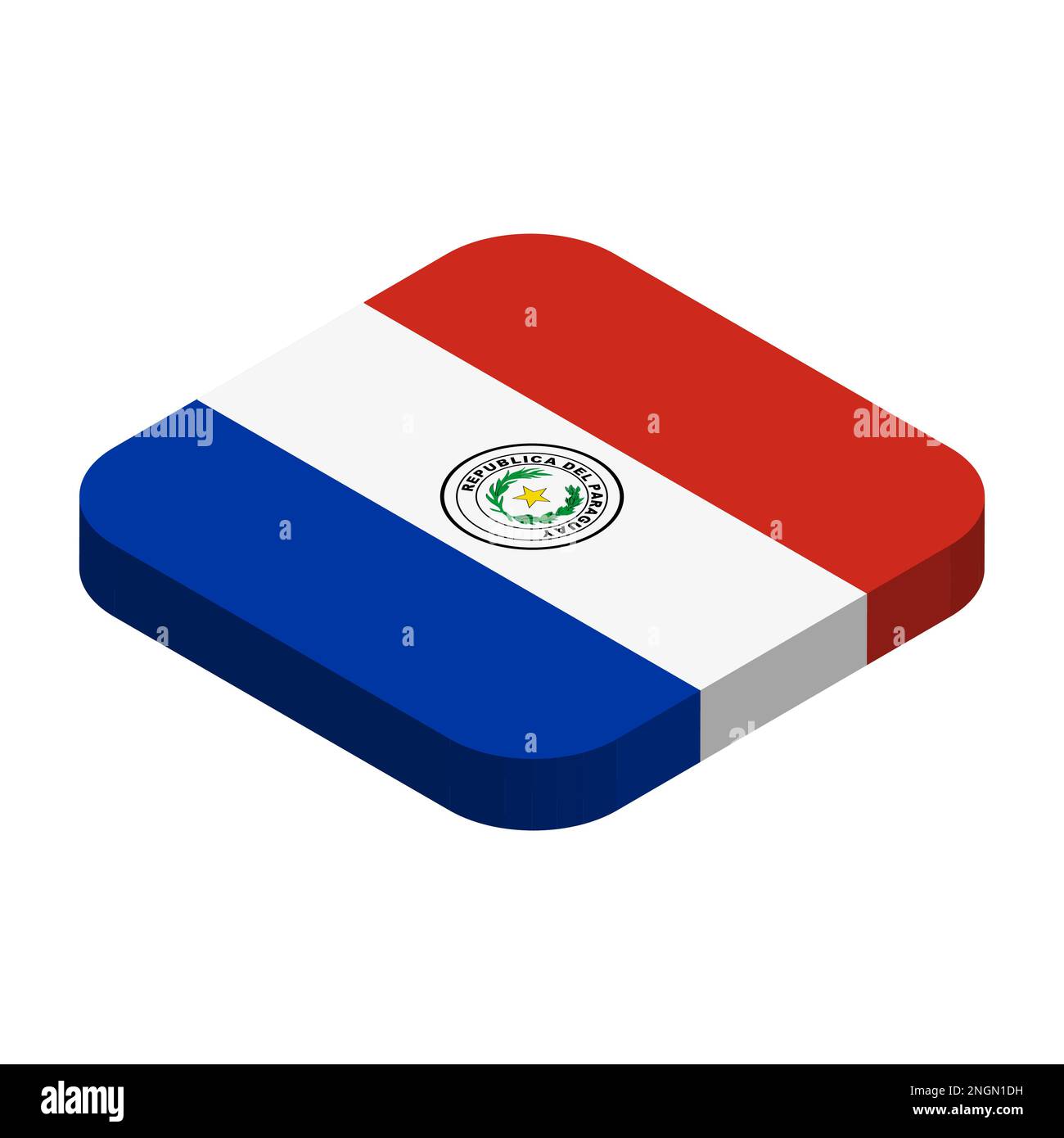 Paraguay flag - 3D isometric square flag with rounded corners. Stock Vector