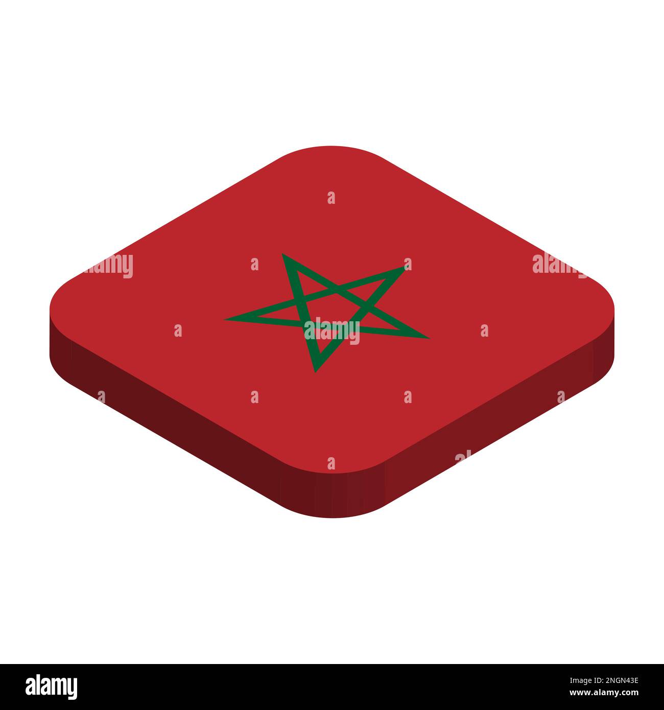 Morocco flag - 3D isometric square flag with rounded corners. Stock Vector