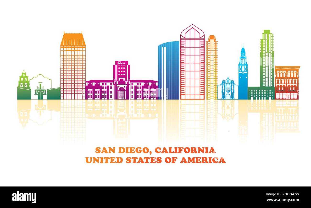 Colourfull Skyline panorama of San Diego, California, United States - vector illustration Stock Vector