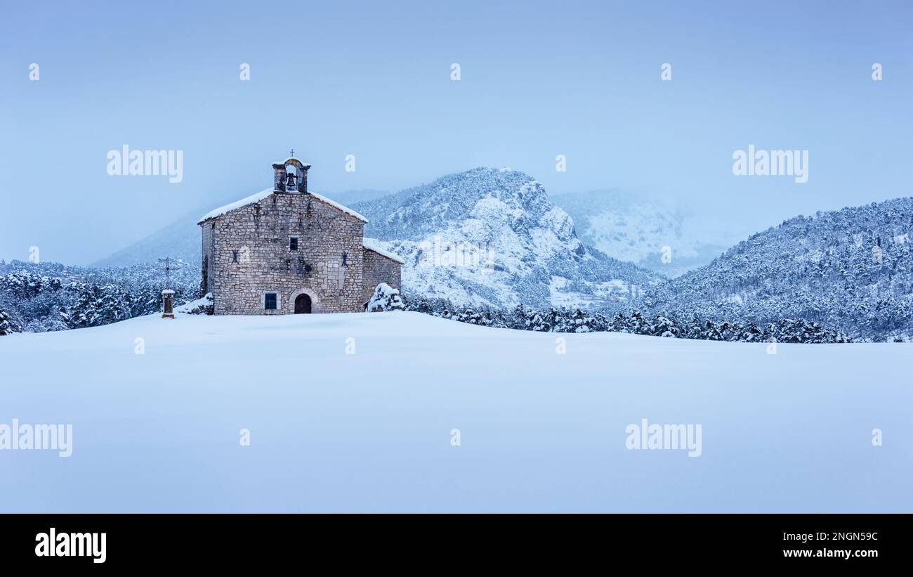 Winter landscape in the French Alps Stock Photo