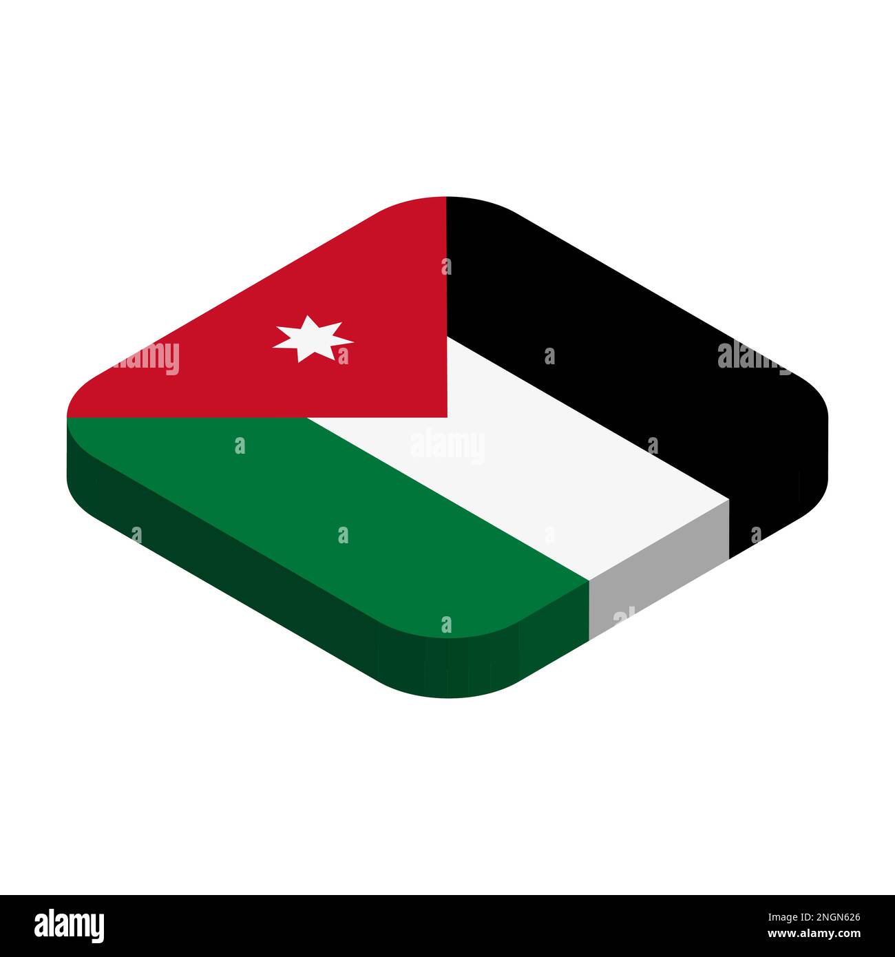 Jordan flag 3D isometric square flag with rounded corners Stock