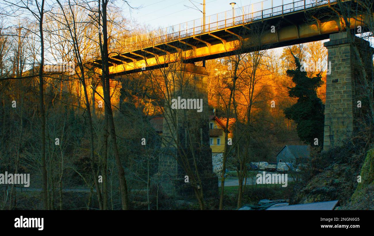 Eisenbahnbrücke an der Aist Stock Photo