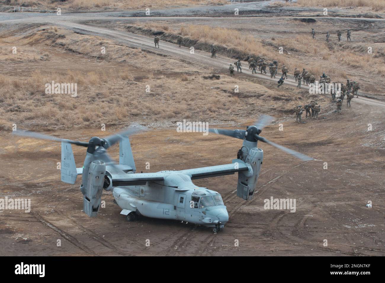 Kusu, Japan. 18th Feb, 2023. U.S. Marines' MV-22 Osprey takes part in the joint exercise 'Iron Fist 23' with Japan Ground Self-Defense Force at Hijyudai Maneuver Area in Oita-Prefecture, Japan on February 18, 2023. Photo by Keizo Mori/UPI Credit: UPI/Alamy Live News Stock Photo