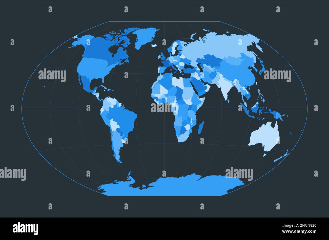 World Map Winkel Tripel Projection Futuristic World Illustration For World Map Winkel Tripel Projection Futuristic World Illustration For Your Infographic Nice Blue Color Palette Stylish Vector Illustration 2NGN820