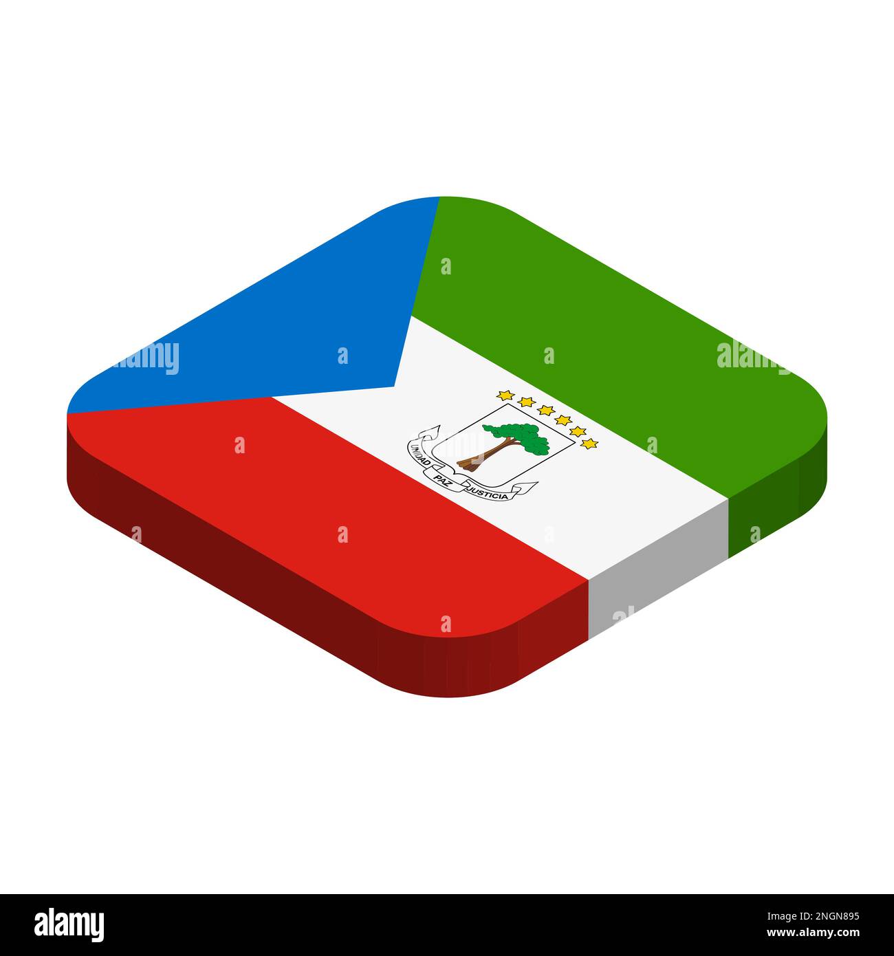 Equatorial Guinea flag - 3D isometric square flag with rounded corners. Stock Vector