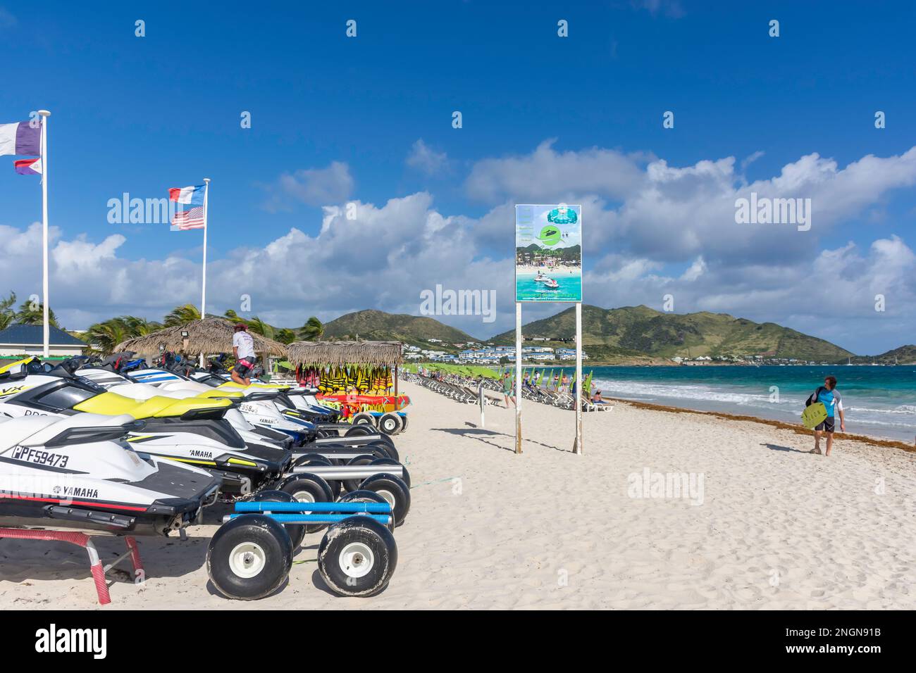 Bikini Water Sports, Orient Bay Beach (Baie Orientale), St Martin (Saint-Martin), Lesser Antilles, Caribbean Stock Photo