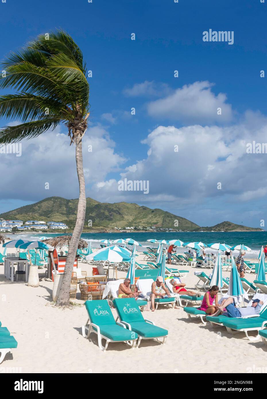 Beach view, Orient Bay (Baie Orientale), St Martin (Saint-Martin), Lesser Antilles, Caribbean Stock Photo