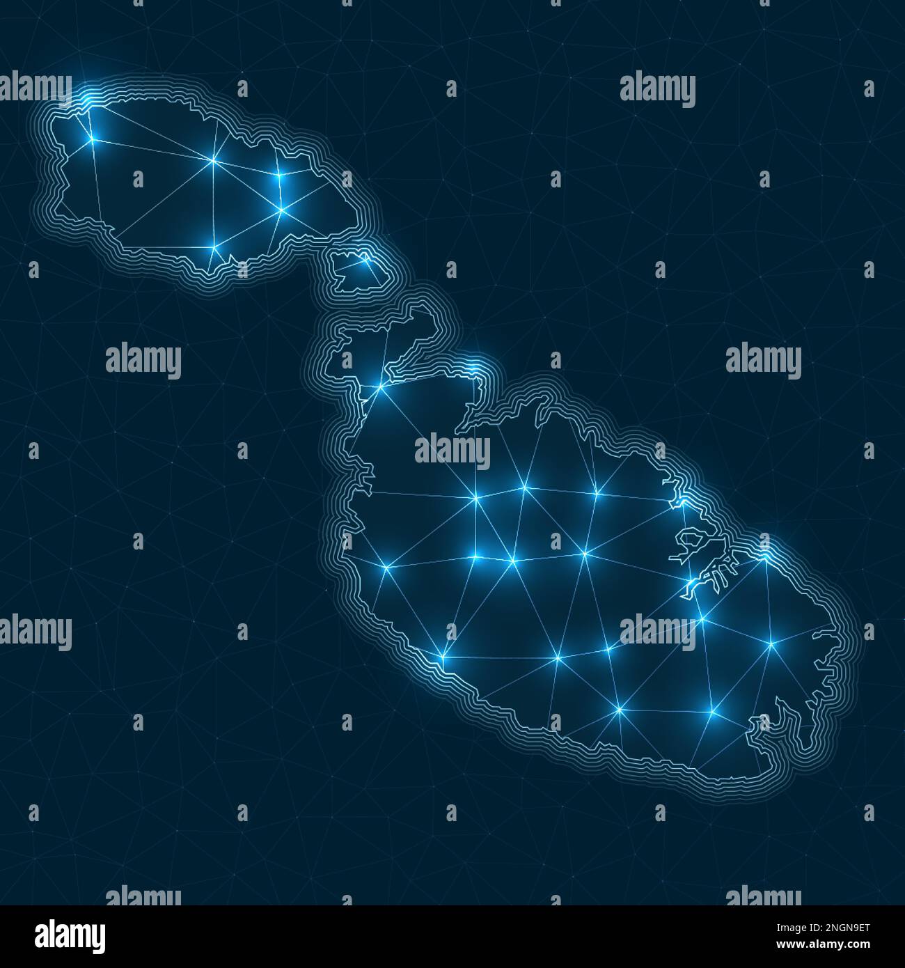 Malta network map. Abstract geometric map of the island. Digital connections and