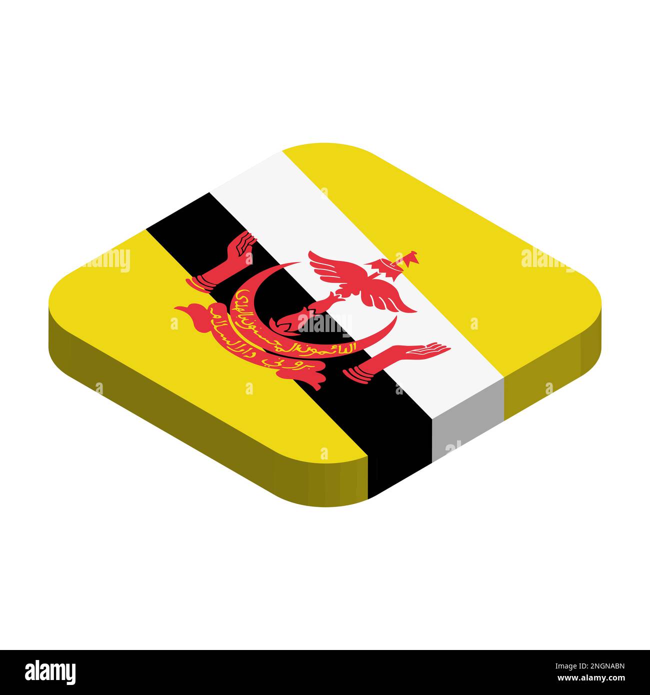 Brunei flag - 3D isometric square flag with rounded corners. Stock Vector