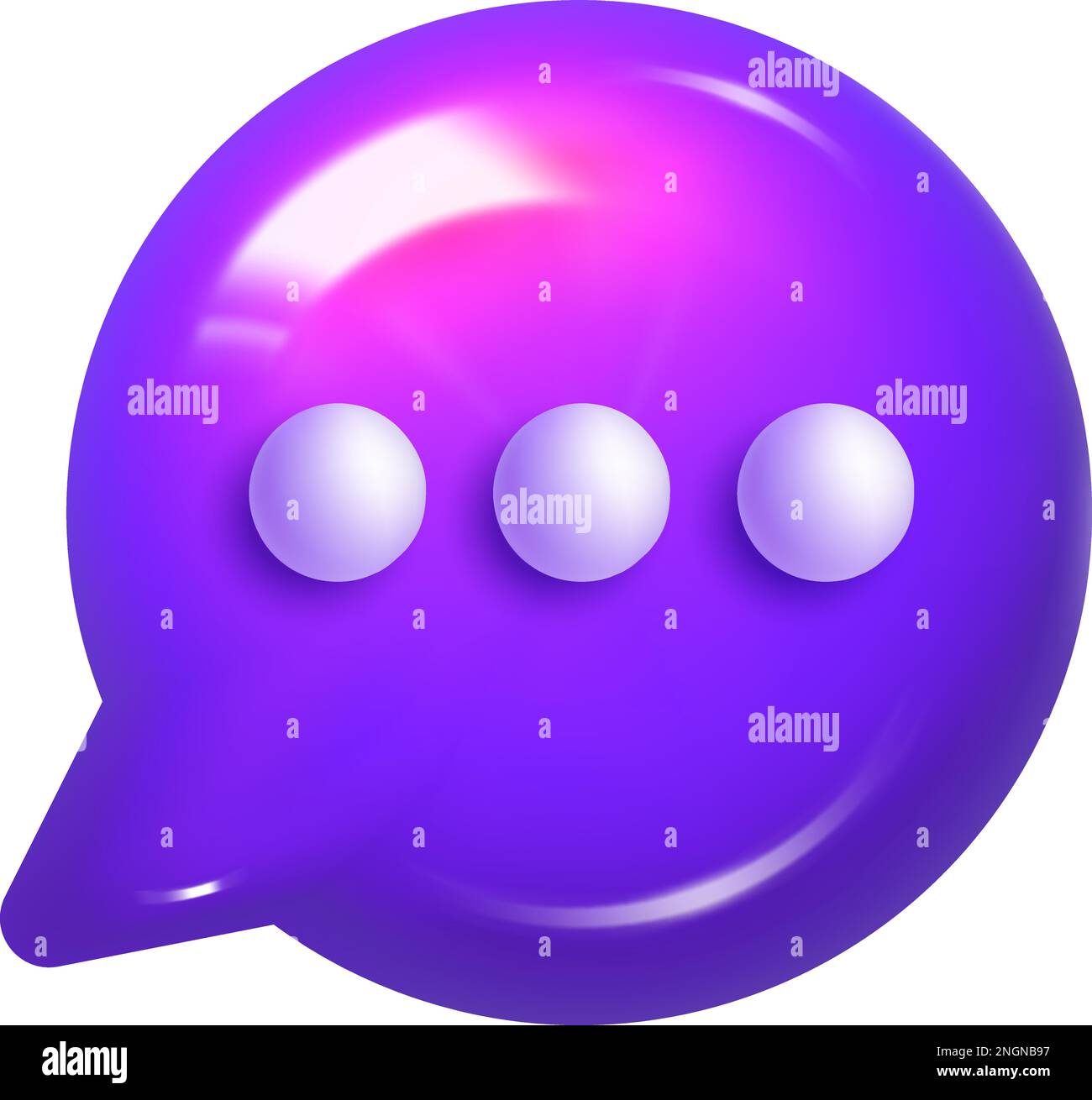 3d illustration of round lilac realistic speech bubble icon with three