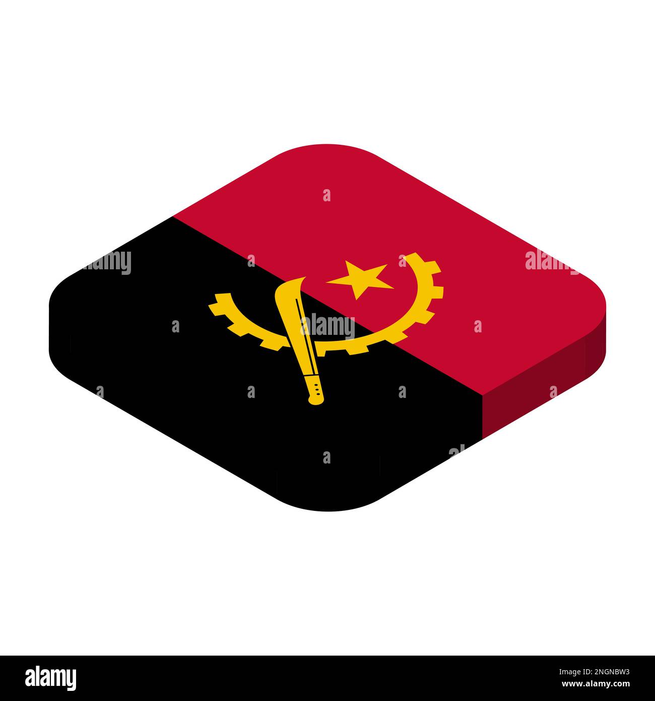 Angola flag - 3D isometric square flag with rounded corners. Stock Vector