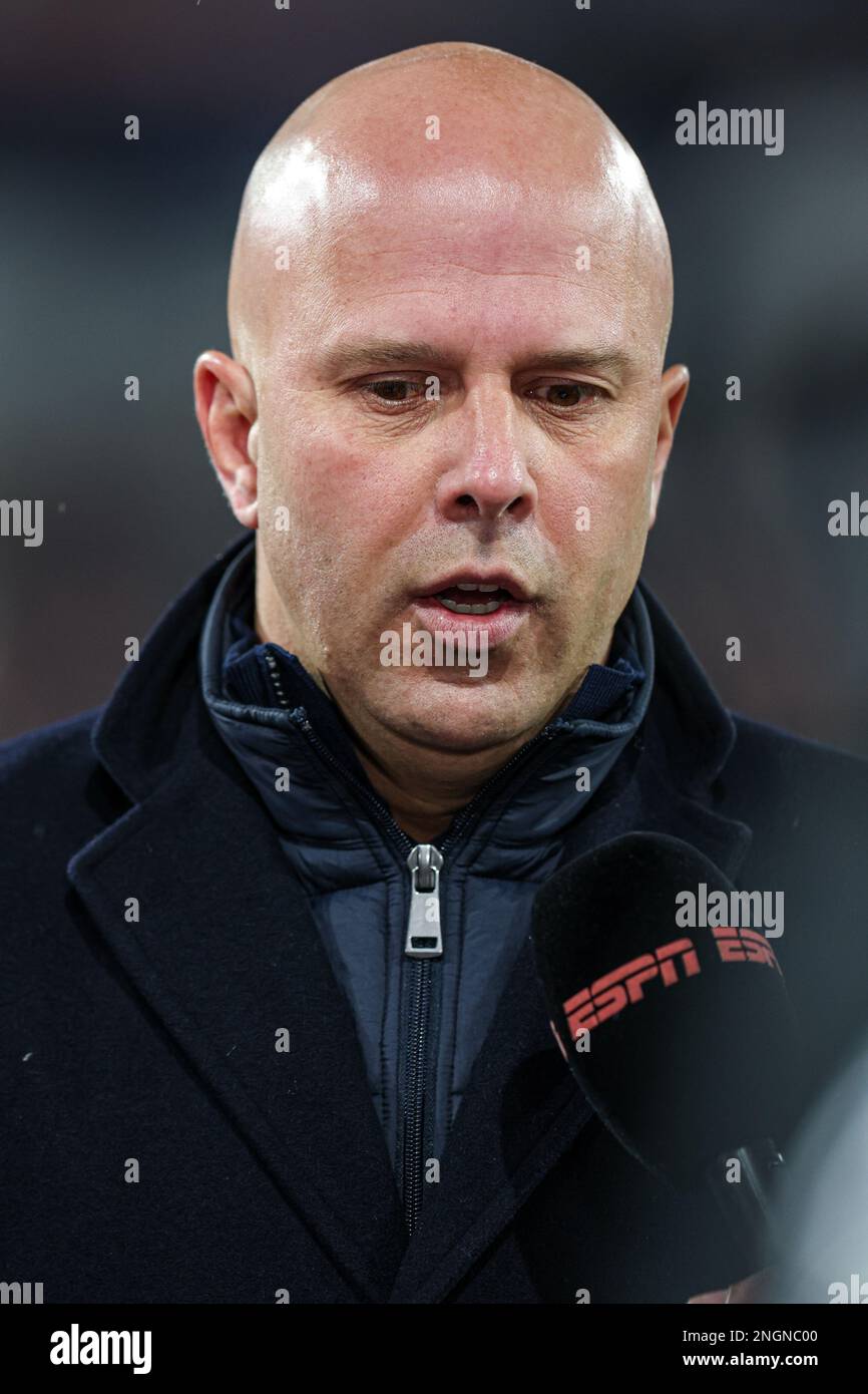 ROTTERDAM, NETHERLANDS - FEBRUARY 18: head coach Arne Slot of Feyenoord during the Dutch Eredivisie match between Feyenoord and AZ at Stadion Feijenoord on February 18, 2023 in Rotterdam, Netherlands (Photo by Peter Lous/Orange Pictures) Stock Photo