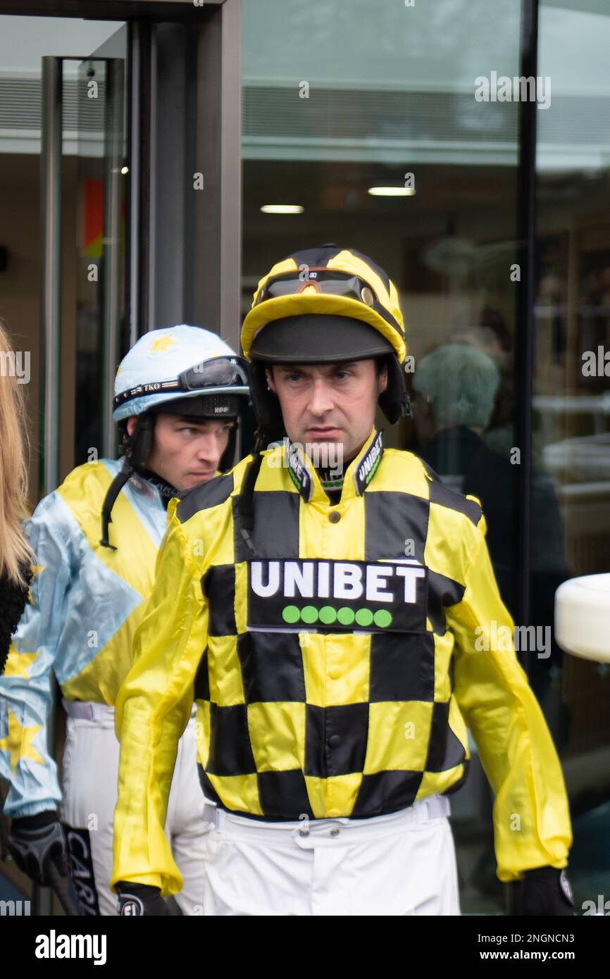 Ascot, Berkshire, UK. 18th February, 2023. Jockey Nico de Boinville ...