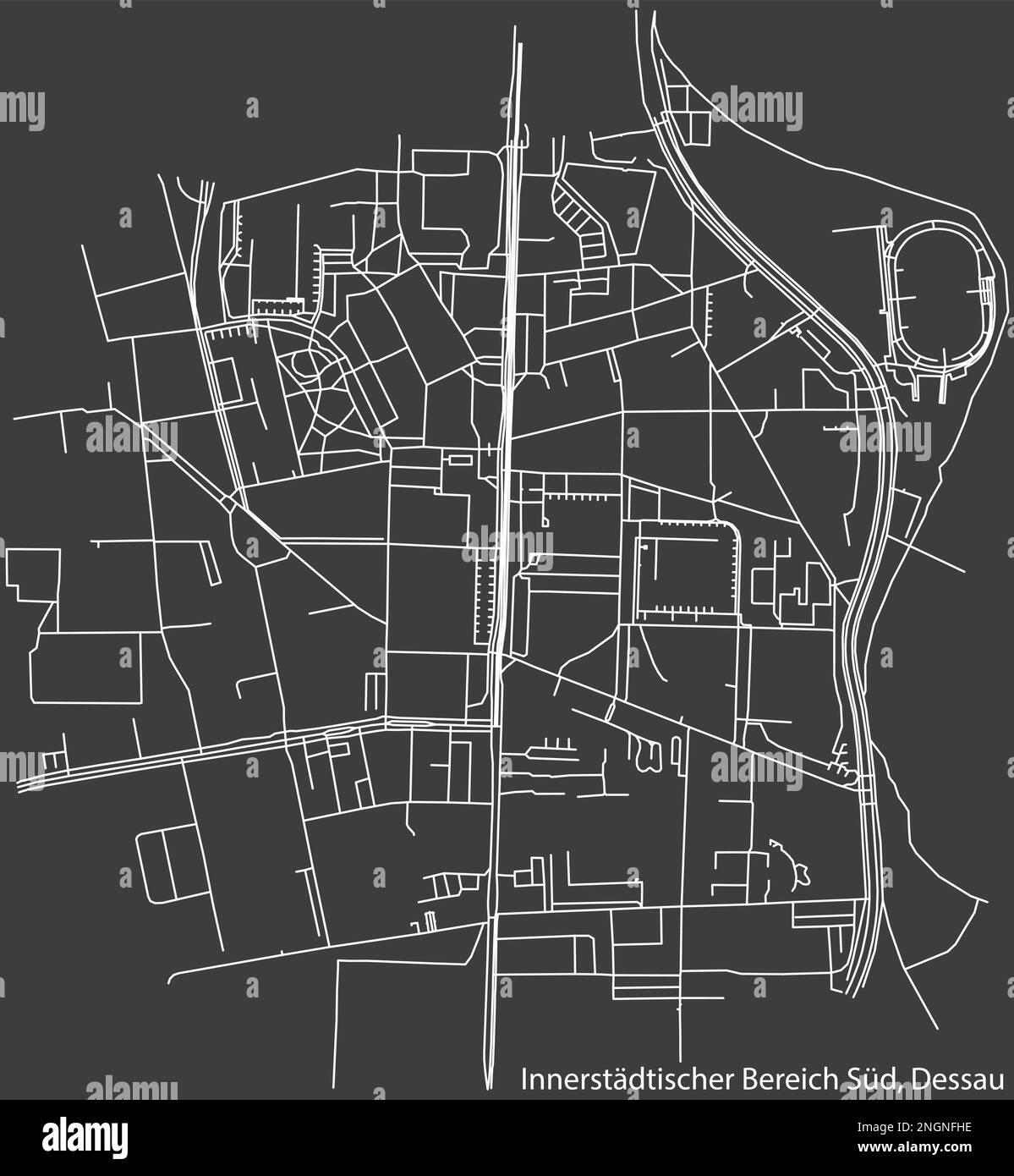 Street roads map of the INNERSTÄDTISCHER BEREICH SÜD BOROUGH, DESSAU ...