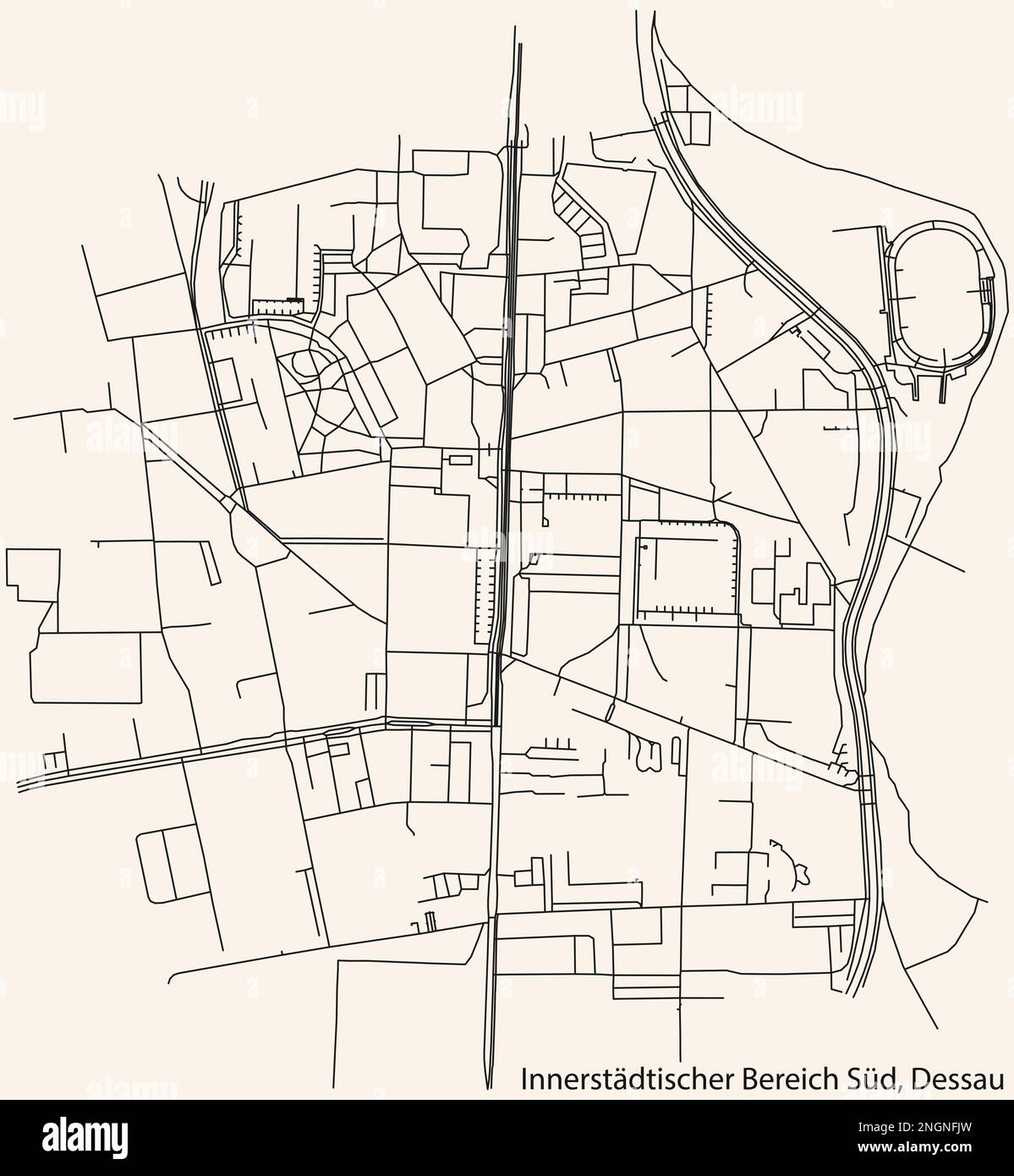 Street roads map of the INNERSTÄDTISCHER BEREICH SÜD BOROUGH, DESSAU ...
