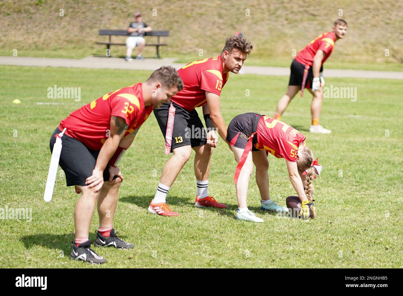 Snapping the ball from the line of scrimmage during a Flag Football