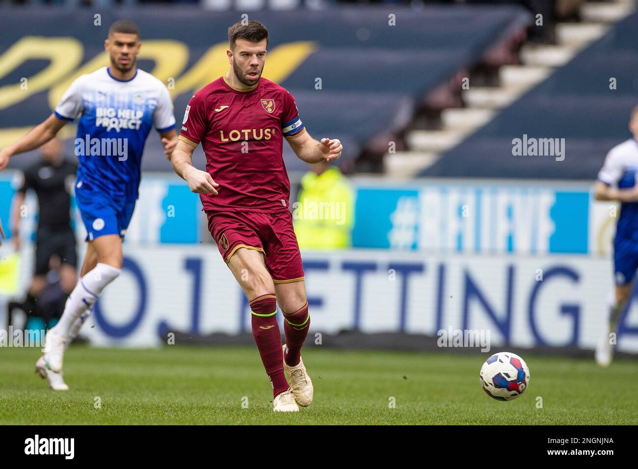 Grant Hanley #5 of Norwich City during the Sky Bet Championship match between Wigan Athletic and Norwich City at the DW Stadium, Wigan on Saturday 18th February 2023. (Photo: Mike Morese | MI News) Credit: MI News & Sport /Alamy Live News Stock Photo