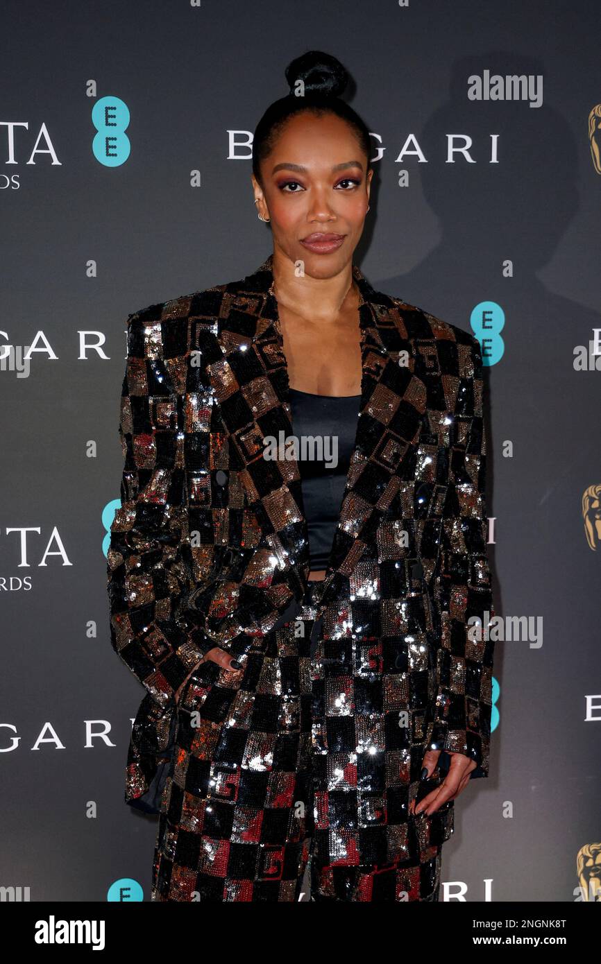 Naomi Ackie poses for photographers upon arrival for the BAFTA Nominees