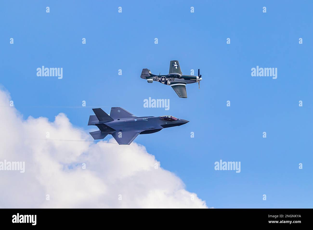 F35 Lightning II and P51 Mustang Stock Photo