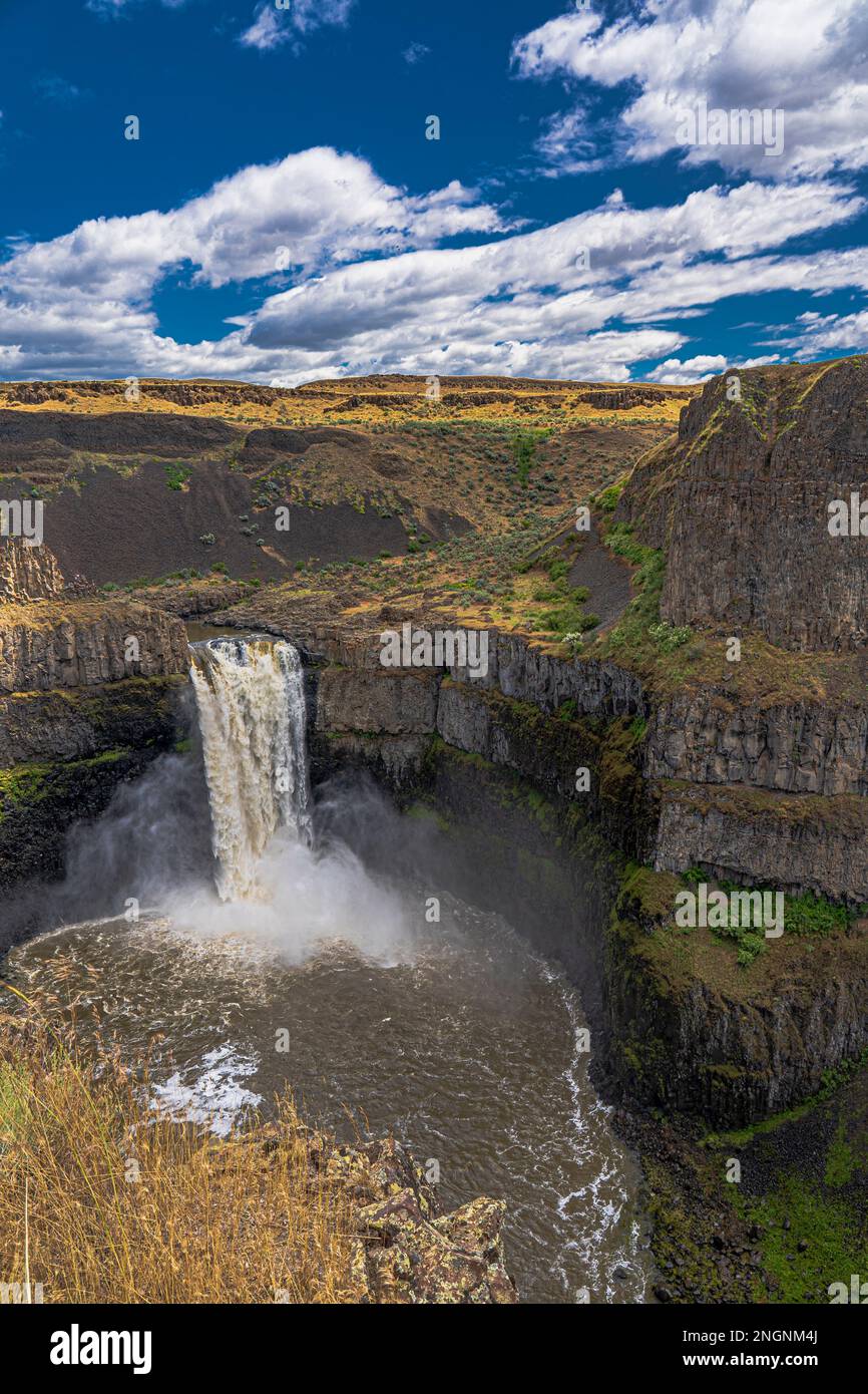 This beautiful waterfall in eastern Washington state drops about 200 ft (60m) into the canyon formed by the Palouse river. Stock Photo