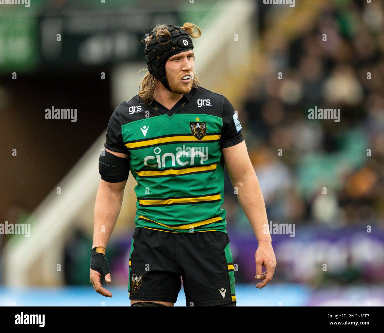 Alex Moon of Northampton Saints during the Gallagher Premiership match  Northampton Saints vs Sale Sharks at Franklin's Gardens, Northampton,  United Kingdom, 18th February 2023 (Photo by Nick Browning/News Images  Stock Photo -