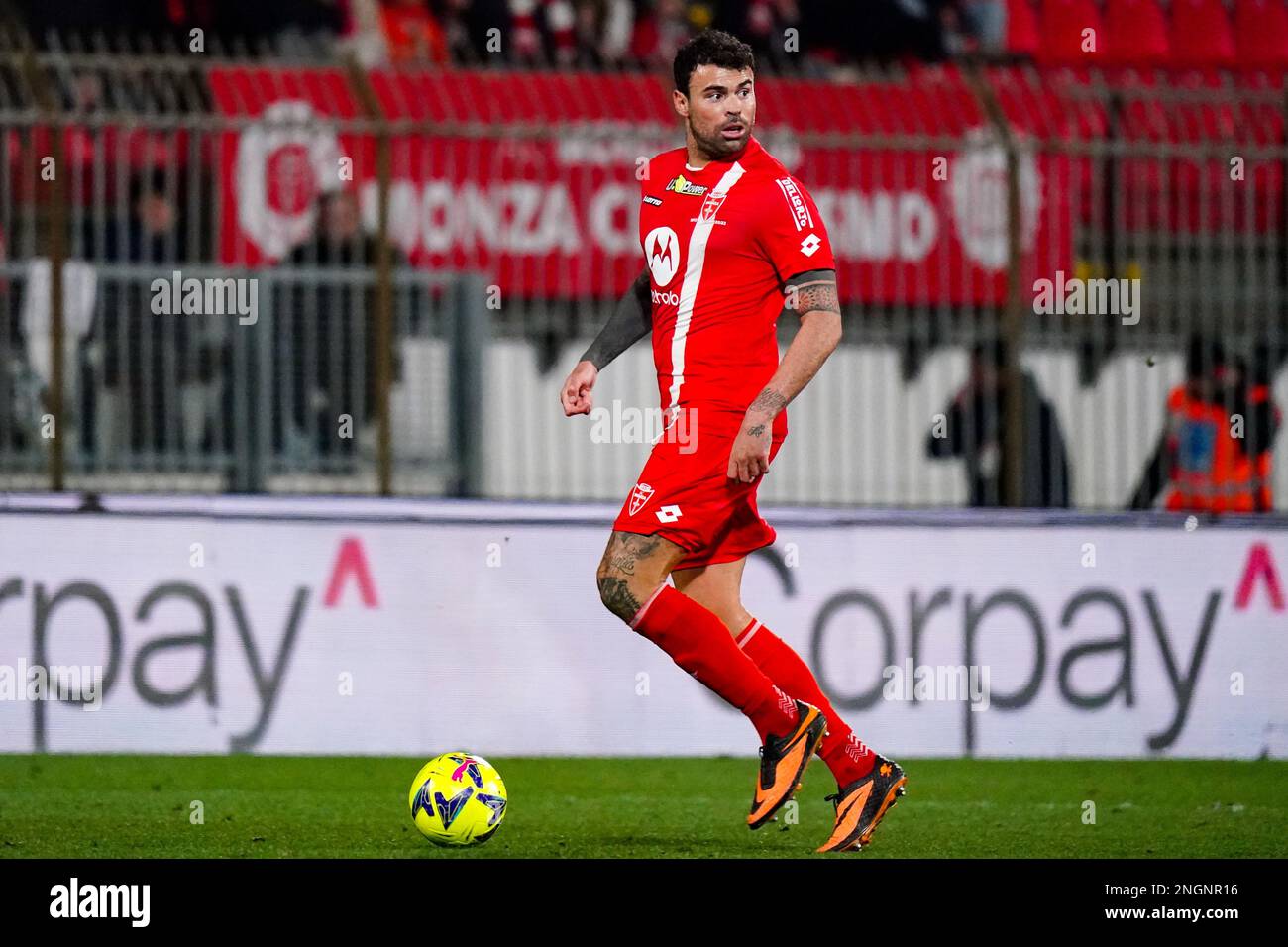 Monza, Italy. 18th Feb, 2023. Andrea Petagna (AC Monza) during the Italian championship Serie A football match between AC Monza and AC Milan on February 18, 2023 at U-Power Stadium in Monza, Italy. Credit: Luca Rossini/Alamy Live News Stock Photo