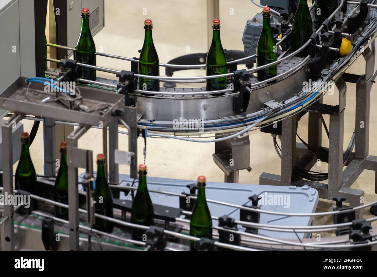 Production of cremant sparkling wine in Burgundy, France. Automatically