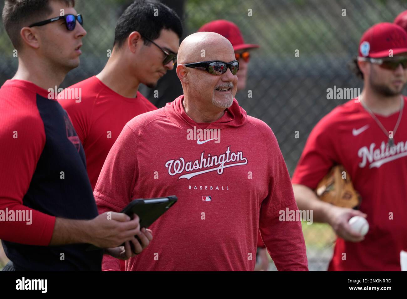 Washington Nationals general manager Mike Rizzo watches during spring ...