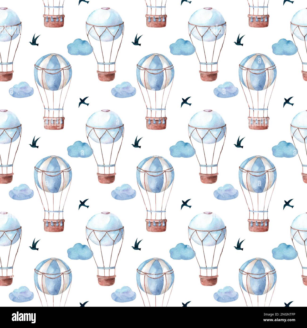 Watercolor seamless pattern with balloons. Pattern for the interior of a children's room, vintage Stock Photo