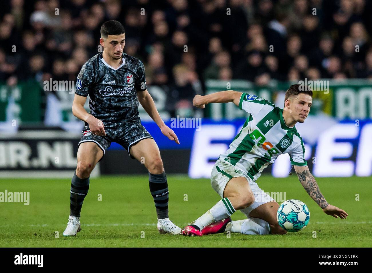 GRONINGEN - (lr) Mohamed Bouchouari of FC Emmen, Tomas Suslov of FC