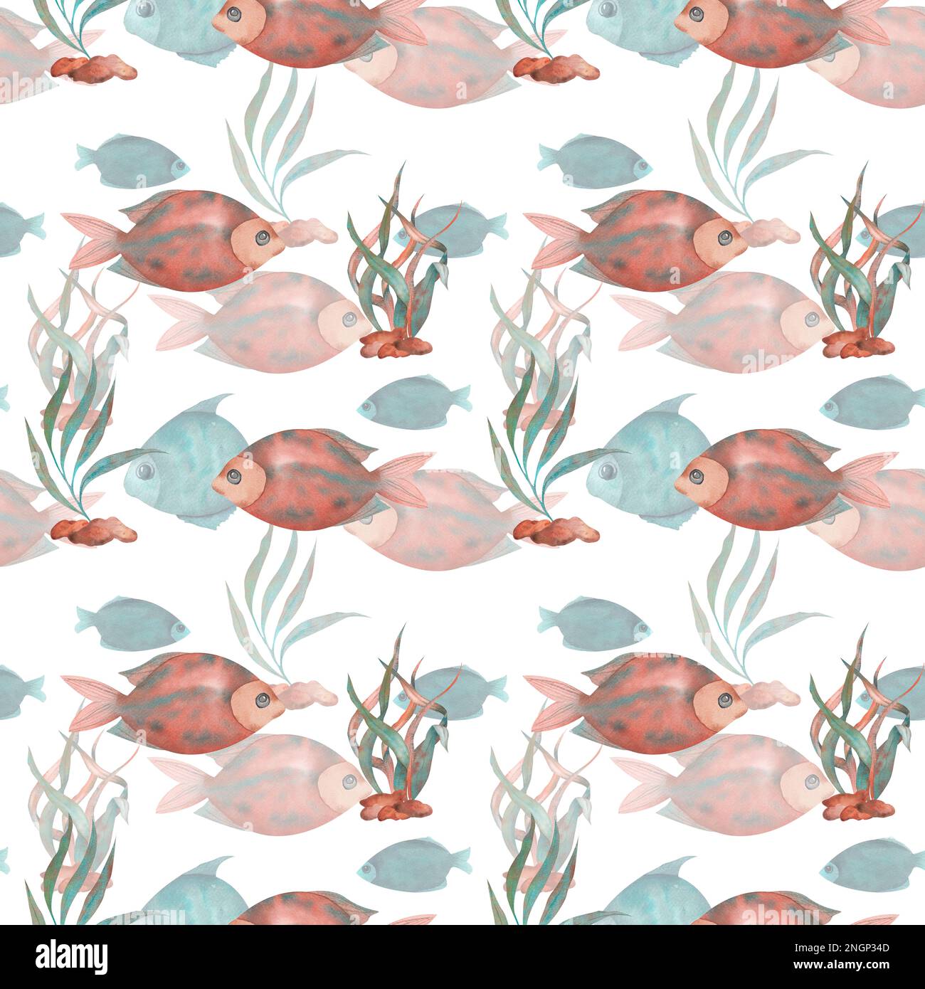 Seamless watercolor underwater life pattern. Boundless pattern Stock ...