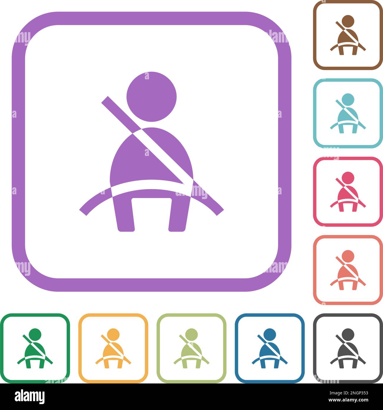 Car seat belt warning indicator simple icons in color rounded square
