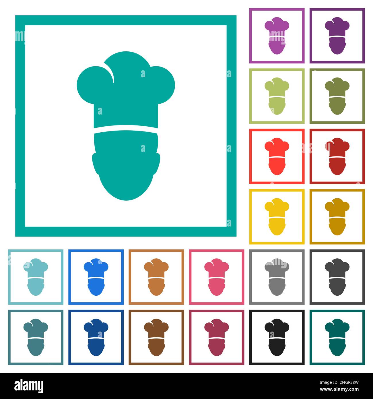 Chef flat color icons with quadrant frames on white background Stock Vector