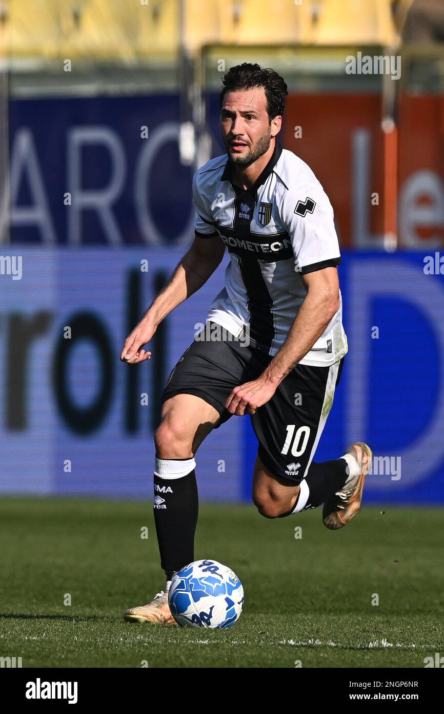 Parma, Italy. 18th Feb, 2023. Tardini Stadium, 18.02.23 Woyo Coulibaly (26  Parma) and Cedric Gondo (15 Ascoli) during the Serie B match between Parma  and Ascoli at Tardini Stadium in Parma, Italia