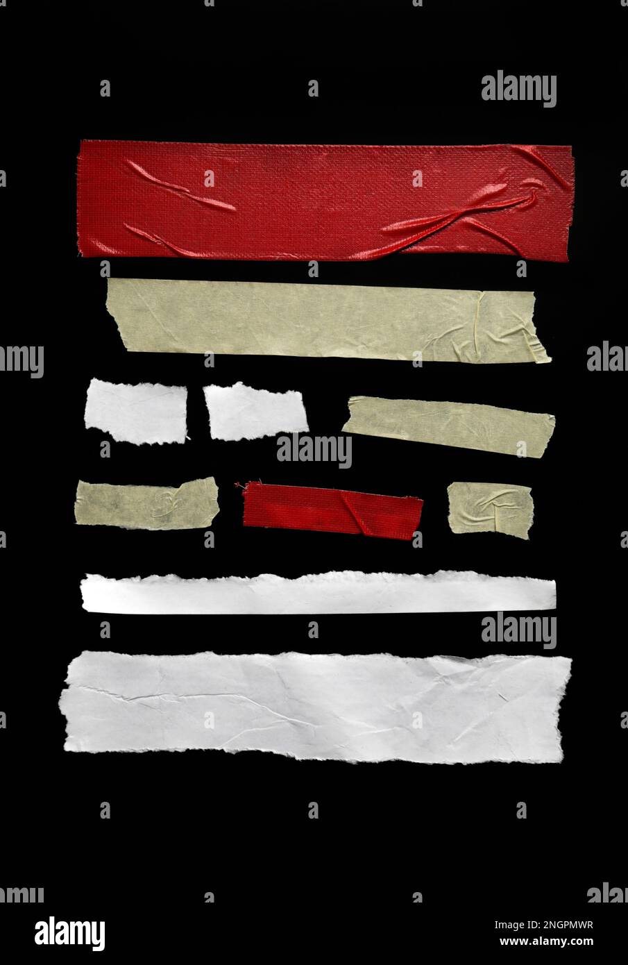 Set of pieces of general purpose tape and crumpled papers isolated on
