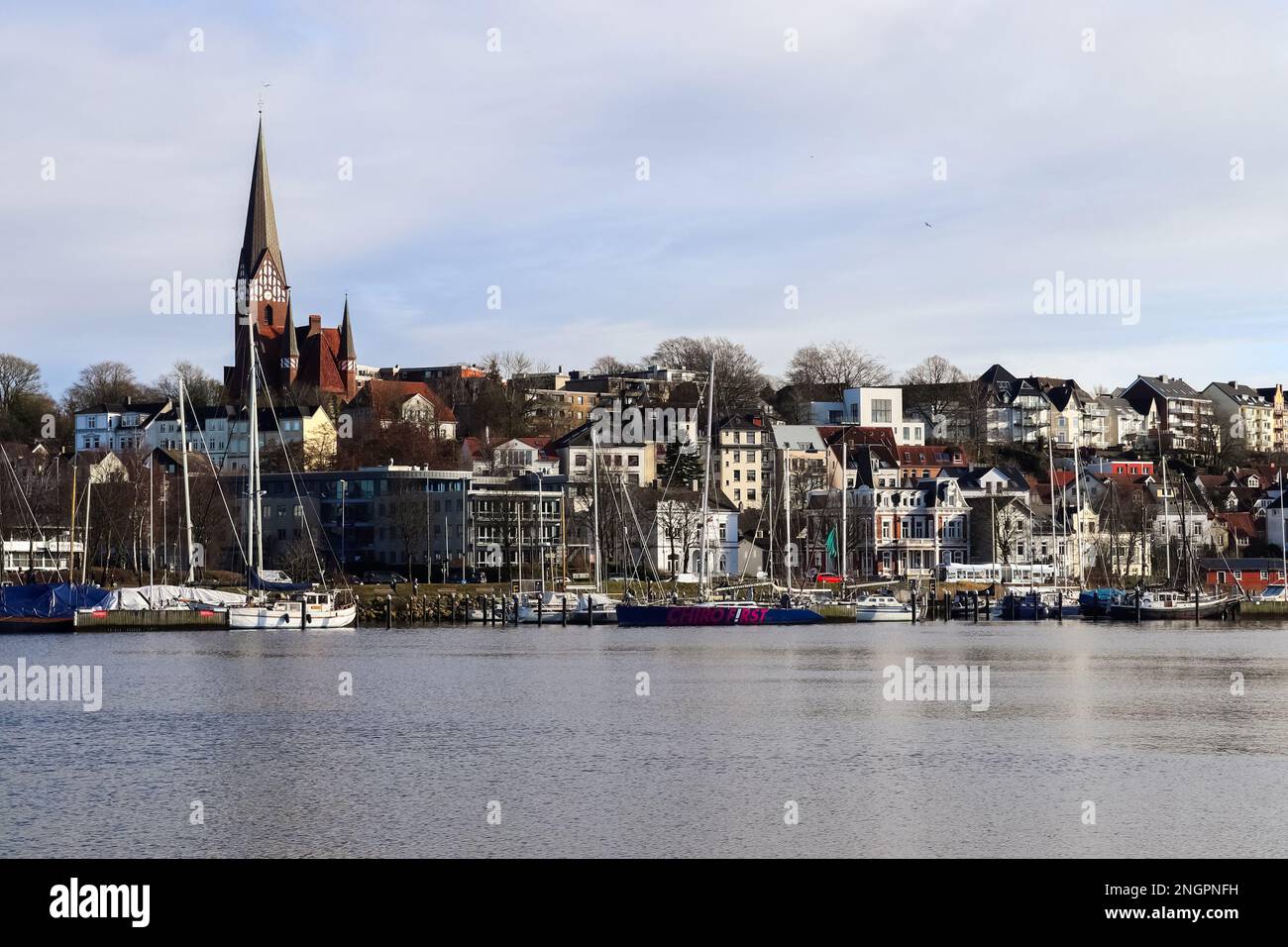 Flensburg, Germany 18 February 2023 View of the historic harbour of Flensburg in fine weather