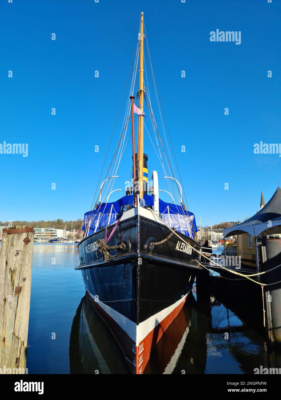 Flensburg, Germany 18 February 2023 View of the historic harbour of Flensburg in fine weather