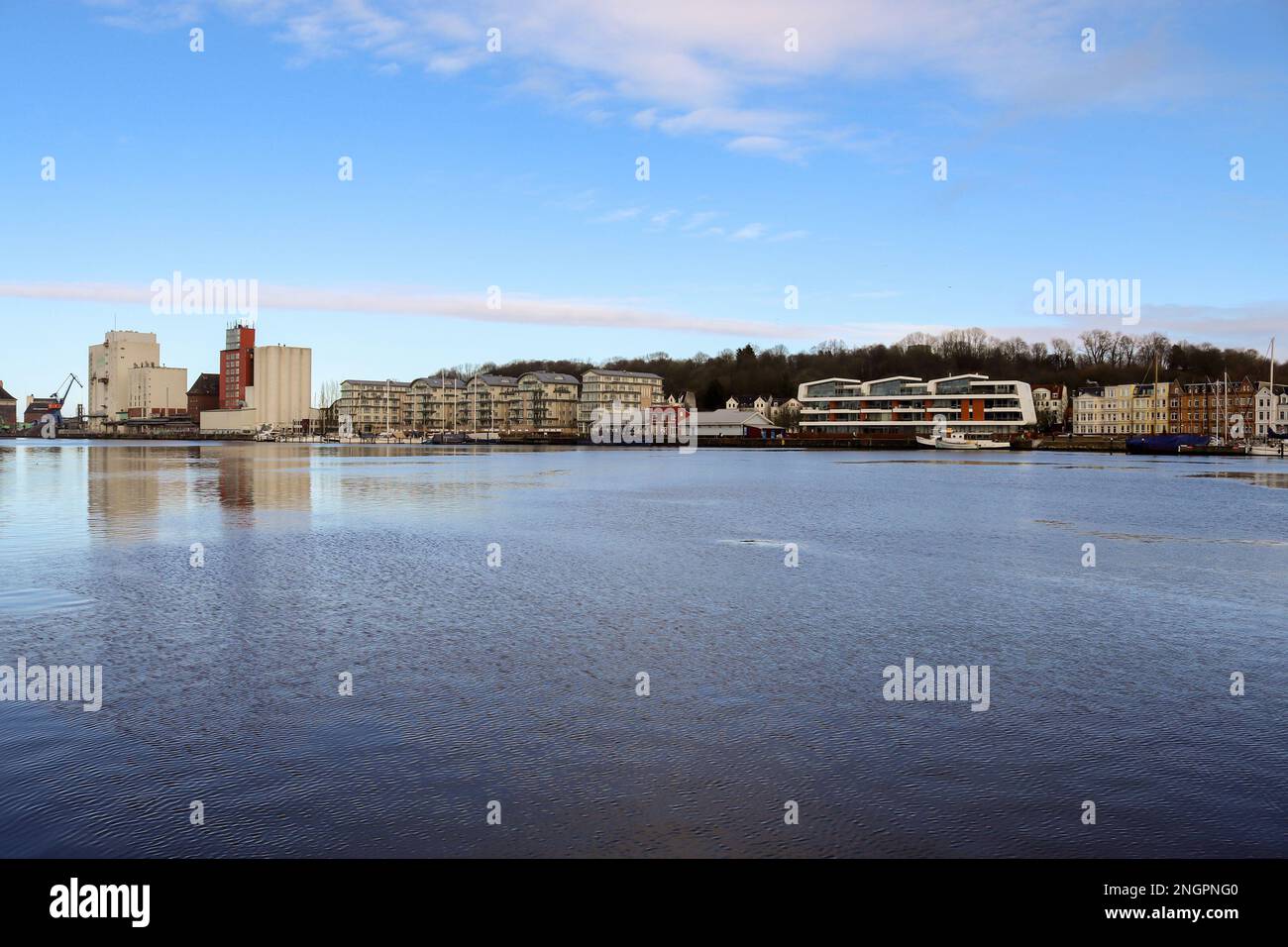 Flensburg, Germany 18 February 2023 View of the historic harbour of Flensburg in fine weather