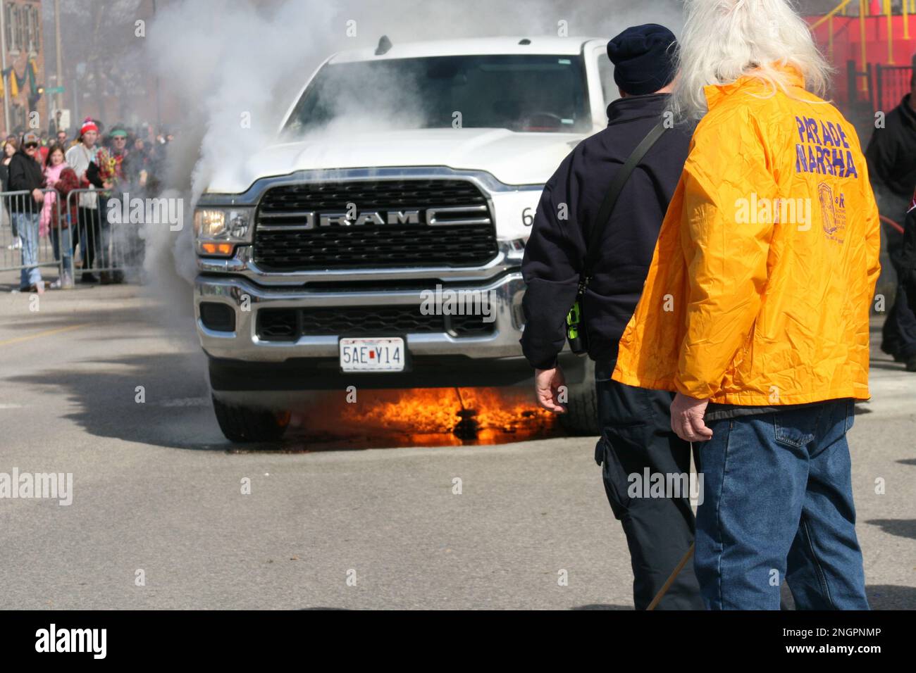 mardi gras float on fire