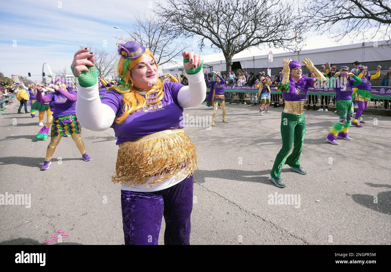 St. Louis, United States. 18th Feb, 2023. A woman dances with her group