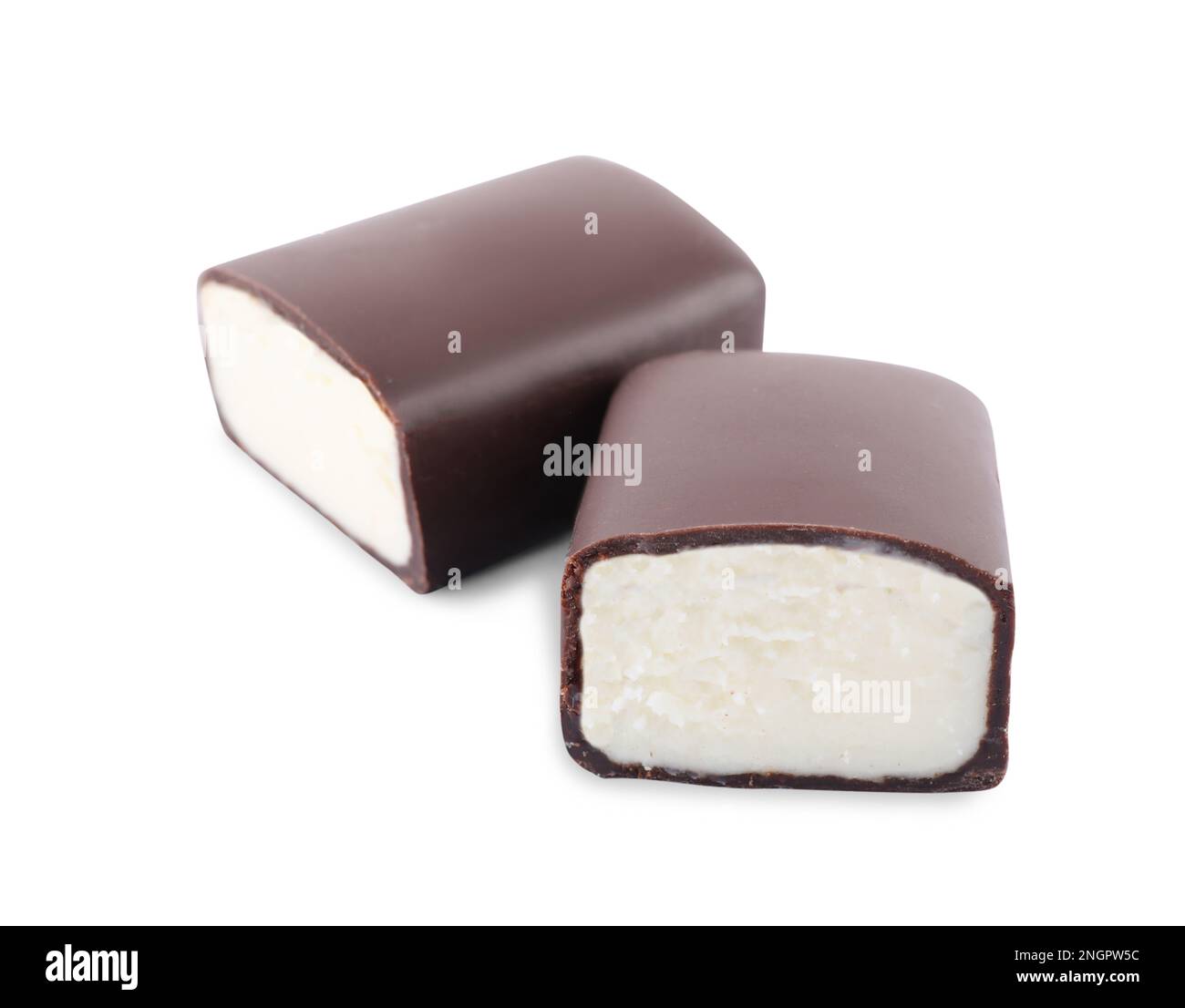 Delicious cut glazed curd snack on white background Stock Photo - Alamy